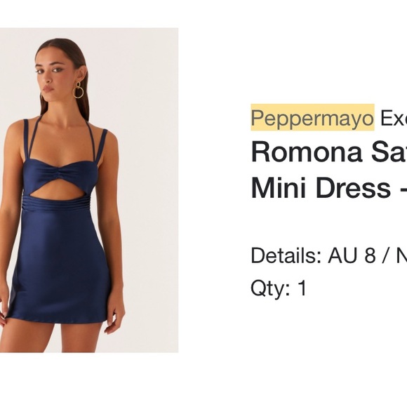 Peppermayo Elegant Navy Mini Dress - Picture 1 of 1